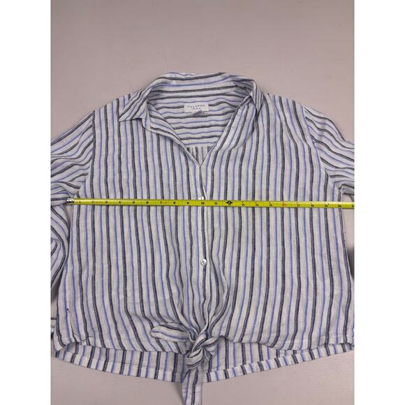 Calypso St Barth Striped Linen Blend Button Front Tie Hem Top Blouse Small - Picture 6 of 8